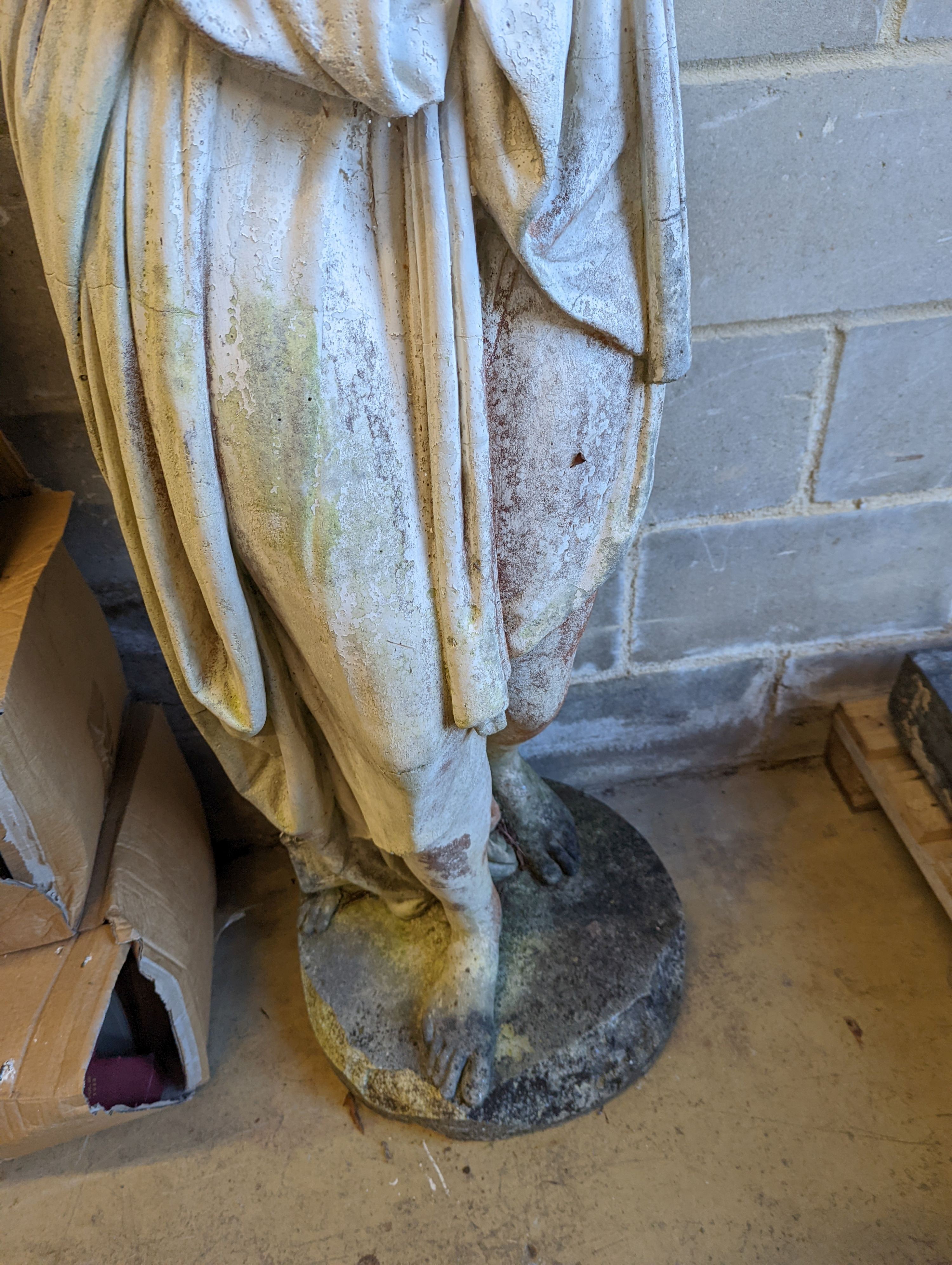 A full height weathered simulated composite stone maiden garden statue, height 175cm